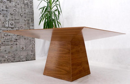 Large Modern Studio Square Walnut Pyramid Shape Base Dining Conference Table