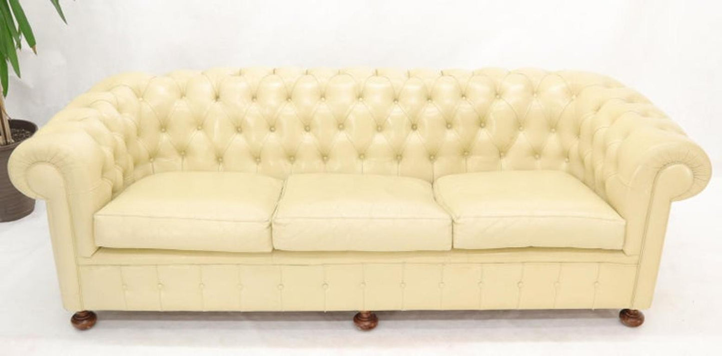 Cream Tufted Leather Chesterfield Sofa