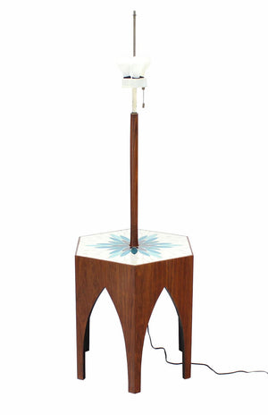 Tile and Oiled Walnut Floor Lamp Side Table atr. to Harvey Probber