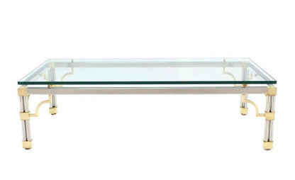 Heavy Thick Glass Brass and Chrome Coffee Table