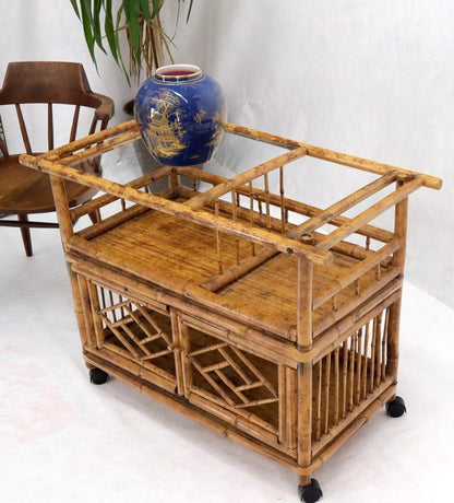 Decorative Burnt Bamboo & Glass Bar Cart