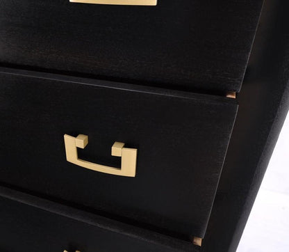 Ebonized Black Lacquer Mahogany Tall 5 Drawers Dresser Gold Bracket Pulls MNT