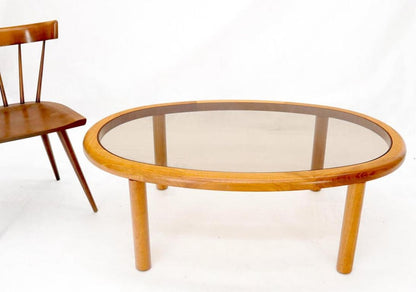 Danish Mid-Century Modern Oval Coffee Table with Smoked Glass Top