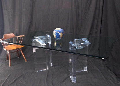 Magnificent Lucite Pedestals Base Glass Top Dining Conference Table 7' Long