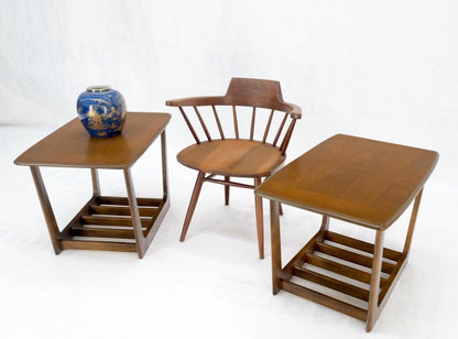 Pair of Mid-Century Modern Walnut End Side Tables w/ Shelf MINT!