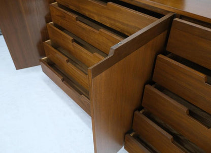Mid-Century Modern 10 Drawers Walnut Gallery Top Dresser Credenza Double Doors
