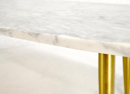 White Oval Carrara Marble Top Italian Mid-Century Modern Coffee Table Brass Legs