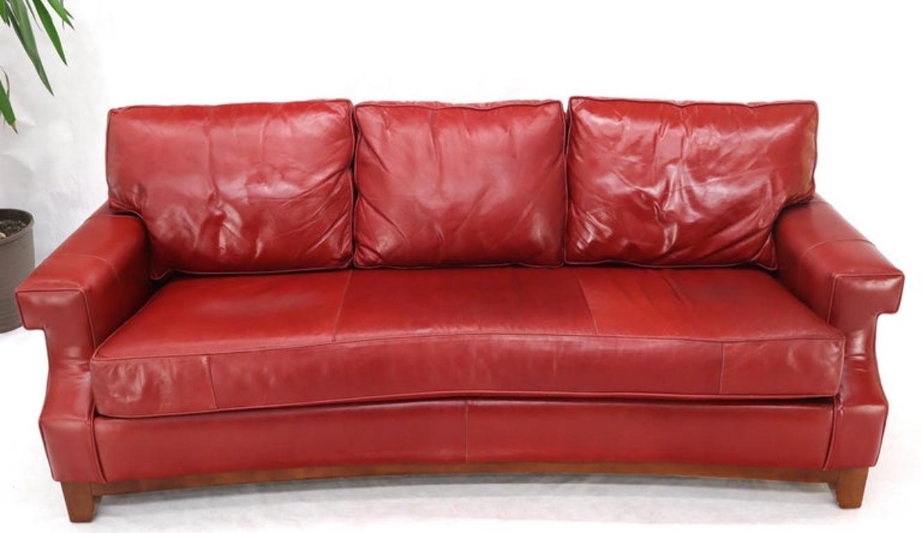 Concave Front Edge Tomato Red Leather Upholstery Couch Leather Sofa Thomasville