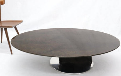 Oval Grey Bird's-Eye Maple Top Heavy Steel Base Coffee Table by Saporiti