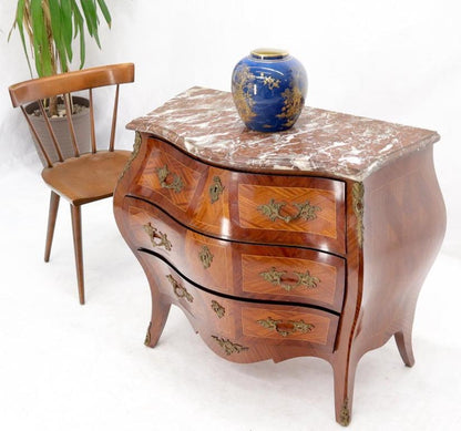 Bombe French Marble-Top Bronze Ormolu Louis XV Style 3 Drawers Dresser Commode