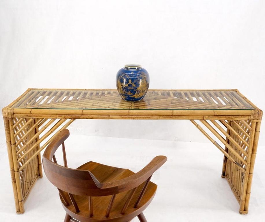 Rattan Bamboo Glass Top Console Sofa Table