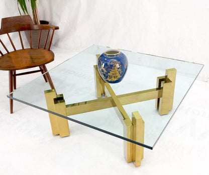 Heavy Polished Brass x Base Thick Glass Square Coffee Table Nice!