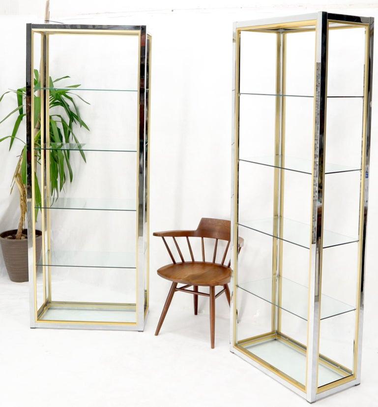 Pair of Chrome Brass and Glass Mid-Century Modern Étagères