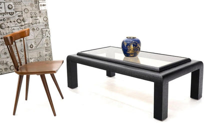 Cloth Wrapped Black Lacquer Glass Top Rectangular Coffee Table
