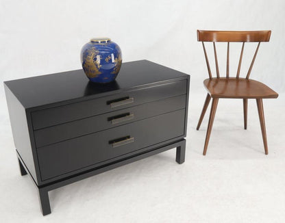 Black Lacquer Three Drawers Brass Pulls Bachelor Chest Nightstand Harvey Probber