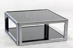 Square Chrome and Smoked Glass Coffee Table Mid-Century Modern 2 Tier.