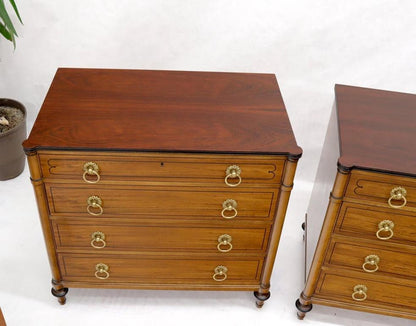 Pair of Rosewood Tops Satin Wood Heavy Brass Ring Pulls 4-Drawer Bachelor Chests