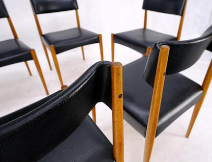 Set of 6 Danish Teak Mid Century Modern Dining Chairs in Black Upholstery