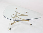 Midcentury Modern Kidney Shape Brass and Lucite Base Coffee Table