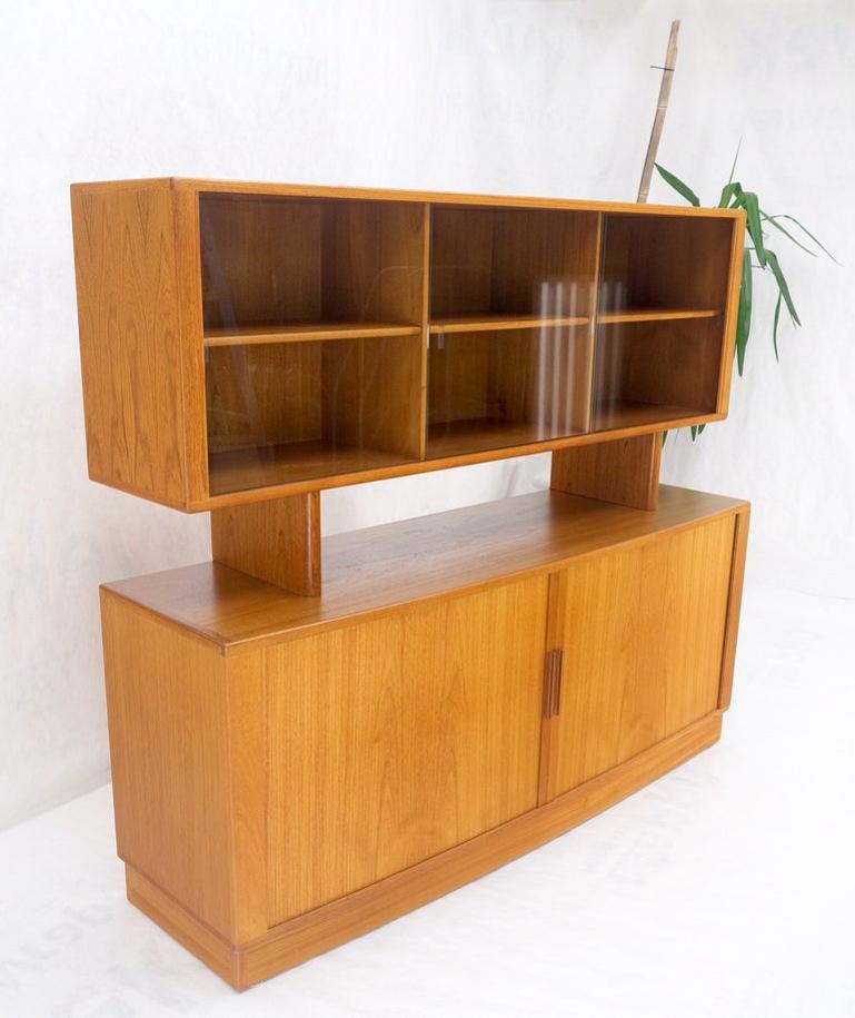 Danish Mid-Century Modern Teak Credenza Tambour Doors Hutch Mint