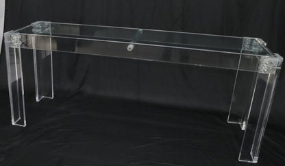 Large Long Lucite Base Glass Top Console Sofa Table
