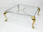 Mid-Century Modern Chrome and Brass Square Coffee Table
