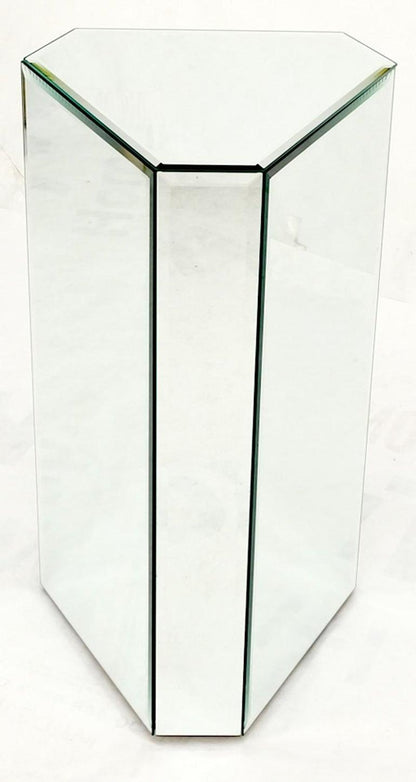 Mid Century Modern Triangular Beveled Mirrors Pedestal Stand End Table Console
