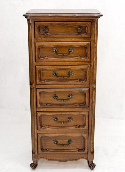 French Carved Walnut Lingerie 6 Dovetails Drawer Chest Dresser Drop Pulls
