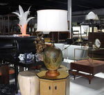 Large Art Pottery Vase Shape Table Lamp on Walnut Base