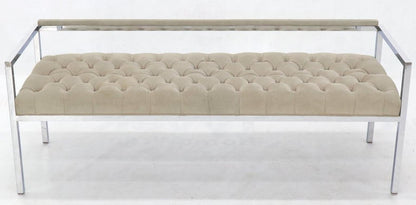 Tufted Grey Genuine Suede Leather Upholstery Chrome Bench Baughman