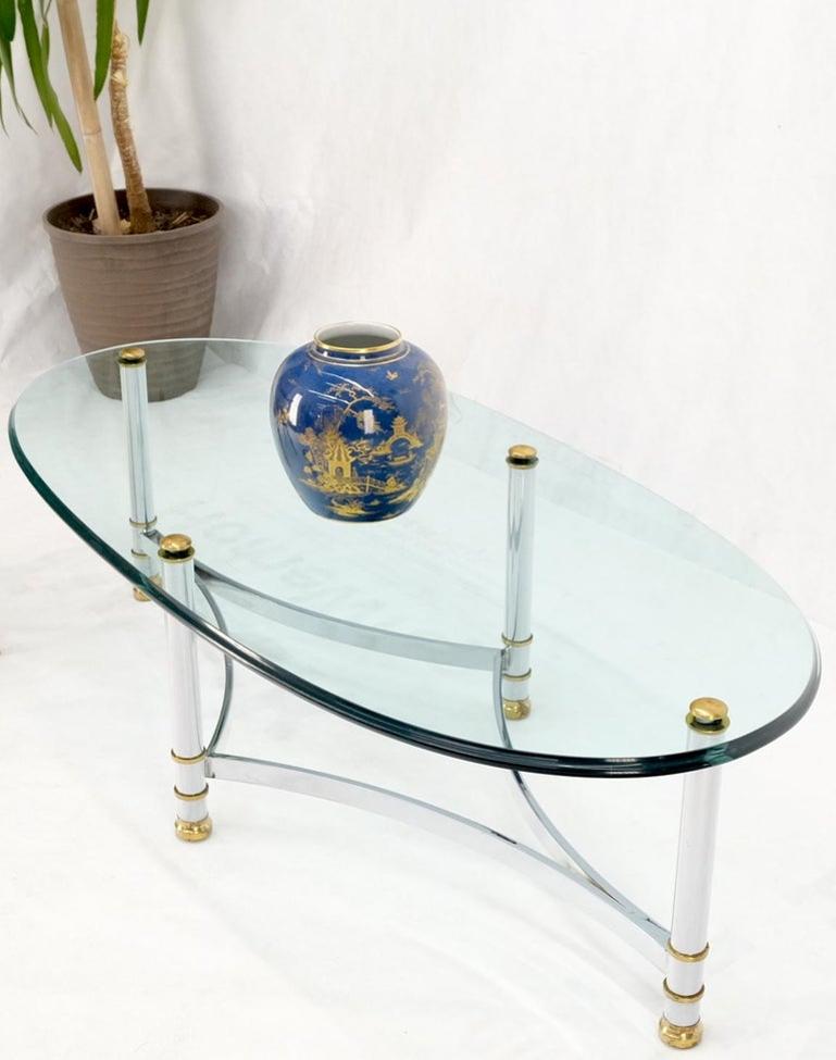 Brass Chrome Thick 3/4" Glass Top Mid Century Modern Oval Coffee Center Table