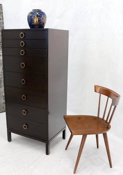 Mid-Century Modern Tall 8 Drawers Ebonized Mahogany Lingerie High Chest Dresser