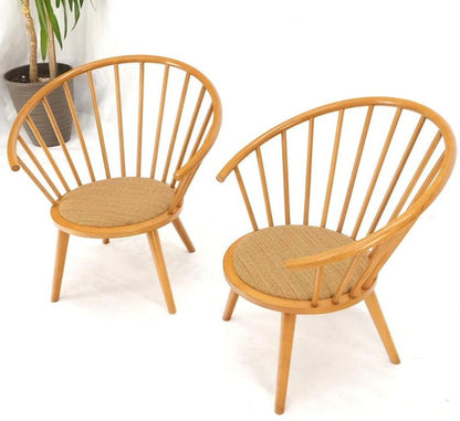 Pair of Japanese Mid Century Modern Akita Mokko Fan Barrel Back Lounge Chairs