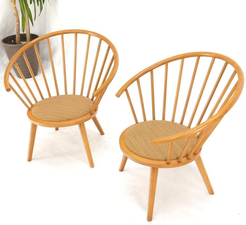 Pair of Japanese Mid Century Modern Akita Mokko Fan Barrel Back Lounge Chairs