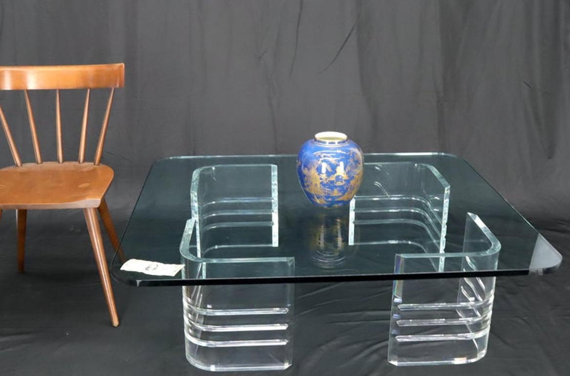 Large Wide Rectangle Rounded Corners Thick Glass Coffee Table