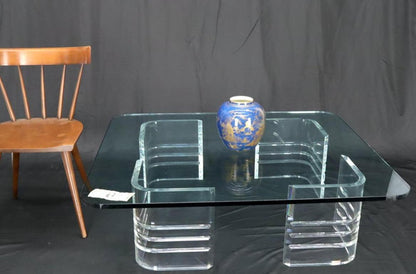 Large Wide Rectangle Rounded Corners Thick Glass Coffee Table