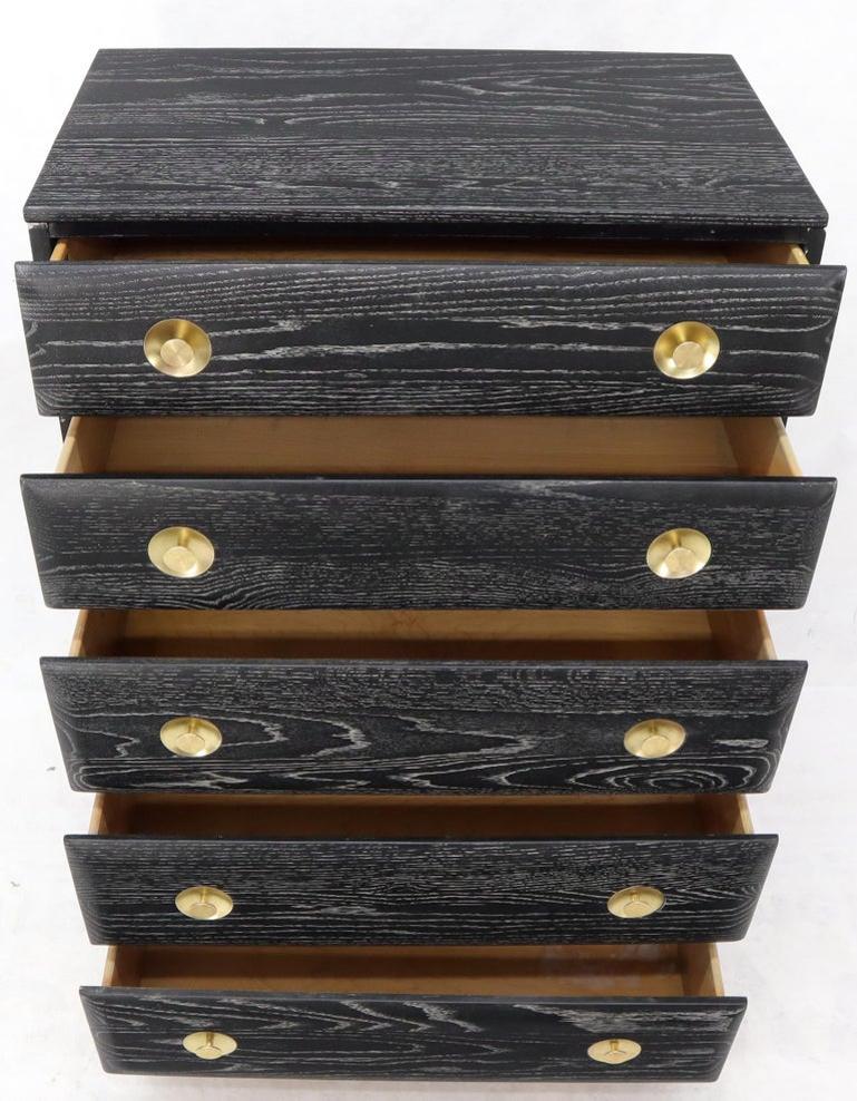 Five Drawers Cerused Oak Brass Hardware High Chest Dresser
