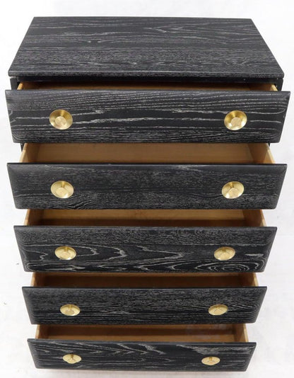 Five Drawers Cerused Oak Brass Hardware High Chest Dresser