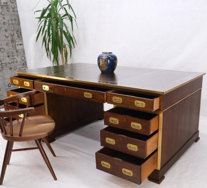 Stunning Large Oversize Leather Top Two Pedestal Campaign Partners Desk Table