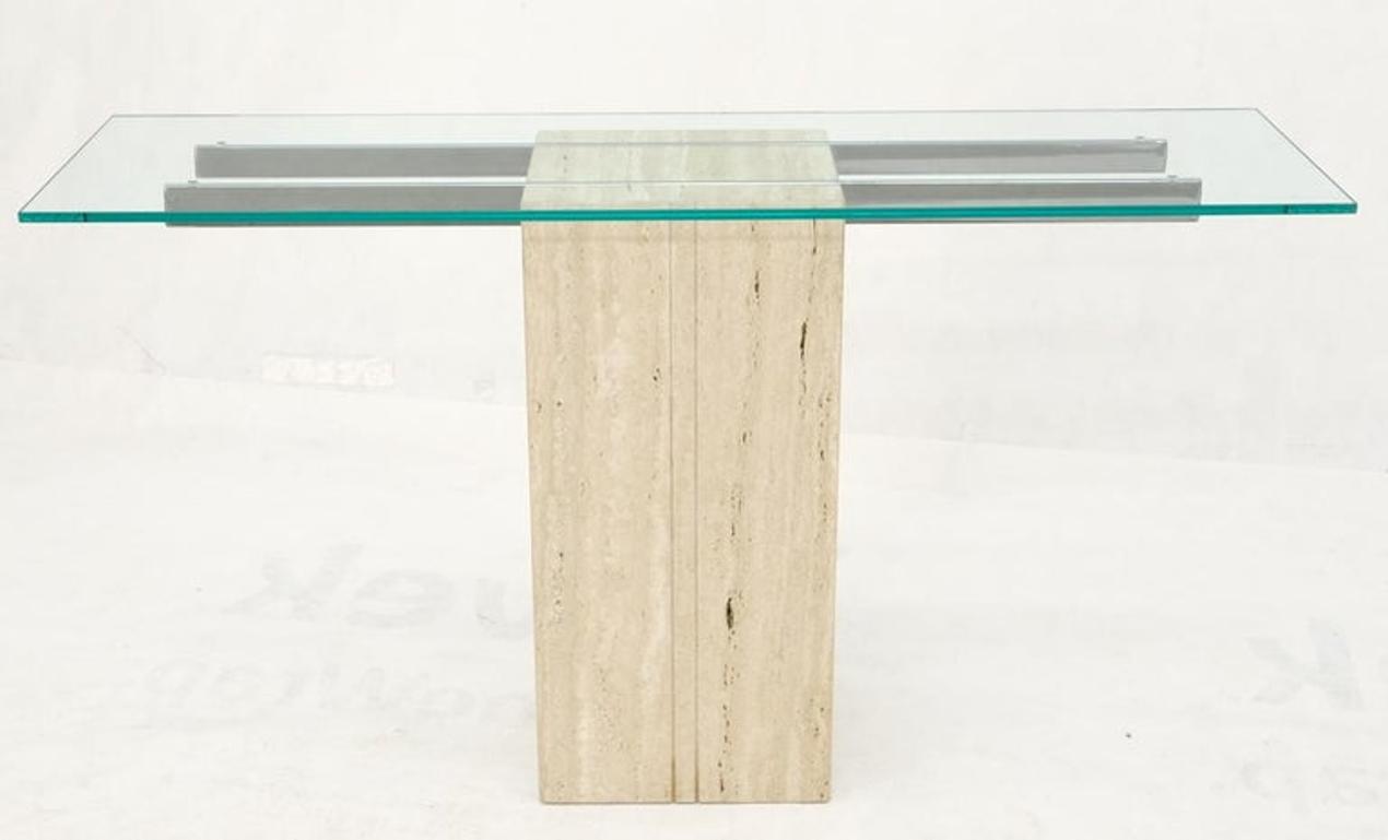 Travertine Pedestal Base Glass Top Console Sofa Hall Table