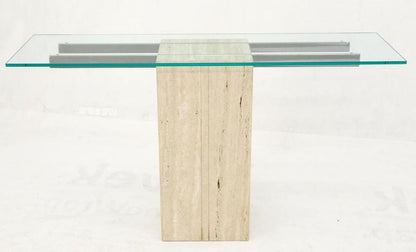 Travertine Pedestal Base Glass Top Console Sofa Hall Table