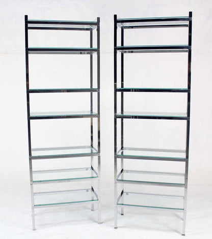 Pair of Tall and Narrow Chrome & Glass Etageres