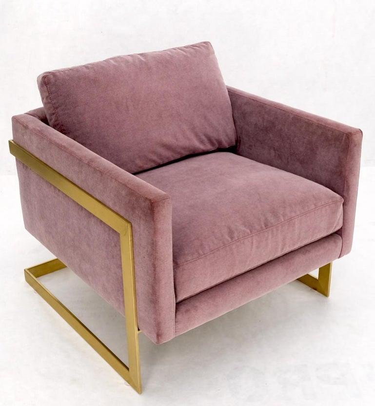 Brass Frame Shape Base Cube Shape Lounge Chair