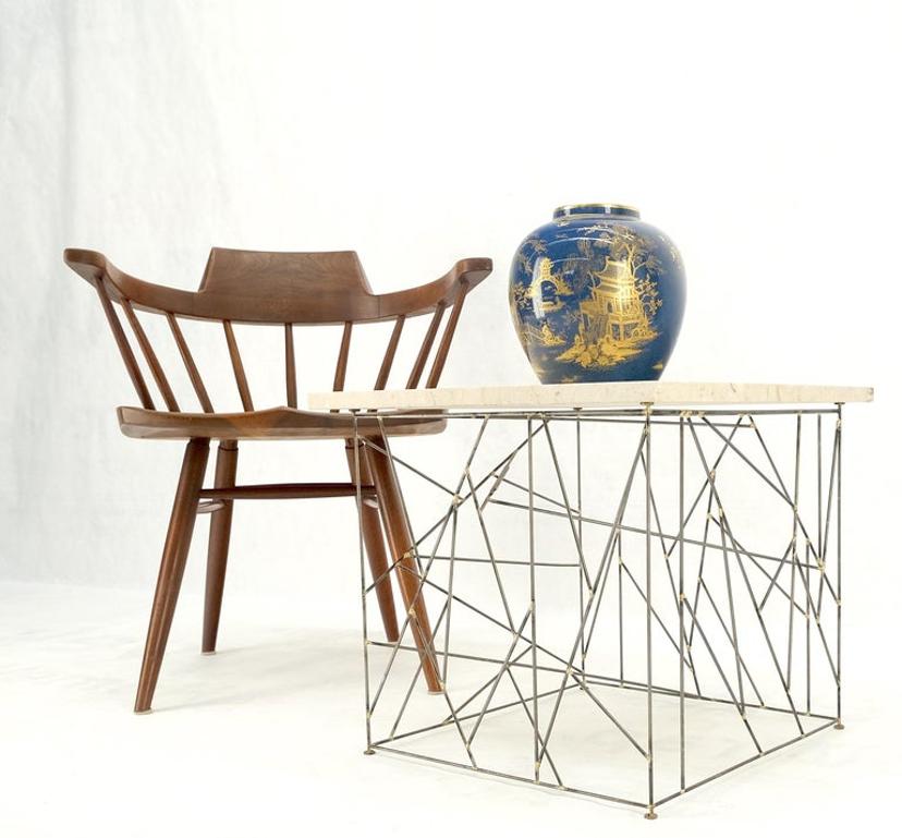 Travertine Top Wire Base Square Side End Table Stand Mid-Century Modern MINT!