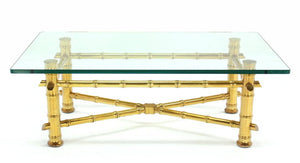 Gold Leaf Faux Bamboo Base Coffee Table with Thick Glass Top