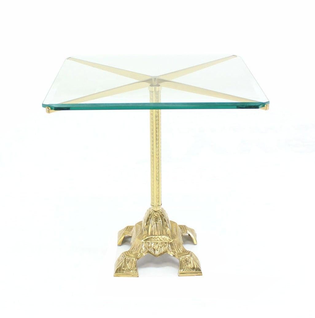 EstablishedLines Square Cast Brass X Shape Base Glass Top Side End Center Lamp Table Stand MINT