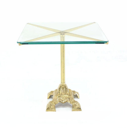EstablishedLines Square Cast Brass X Shape Base Glass Top Side End Center Lamp Table Stand MINT