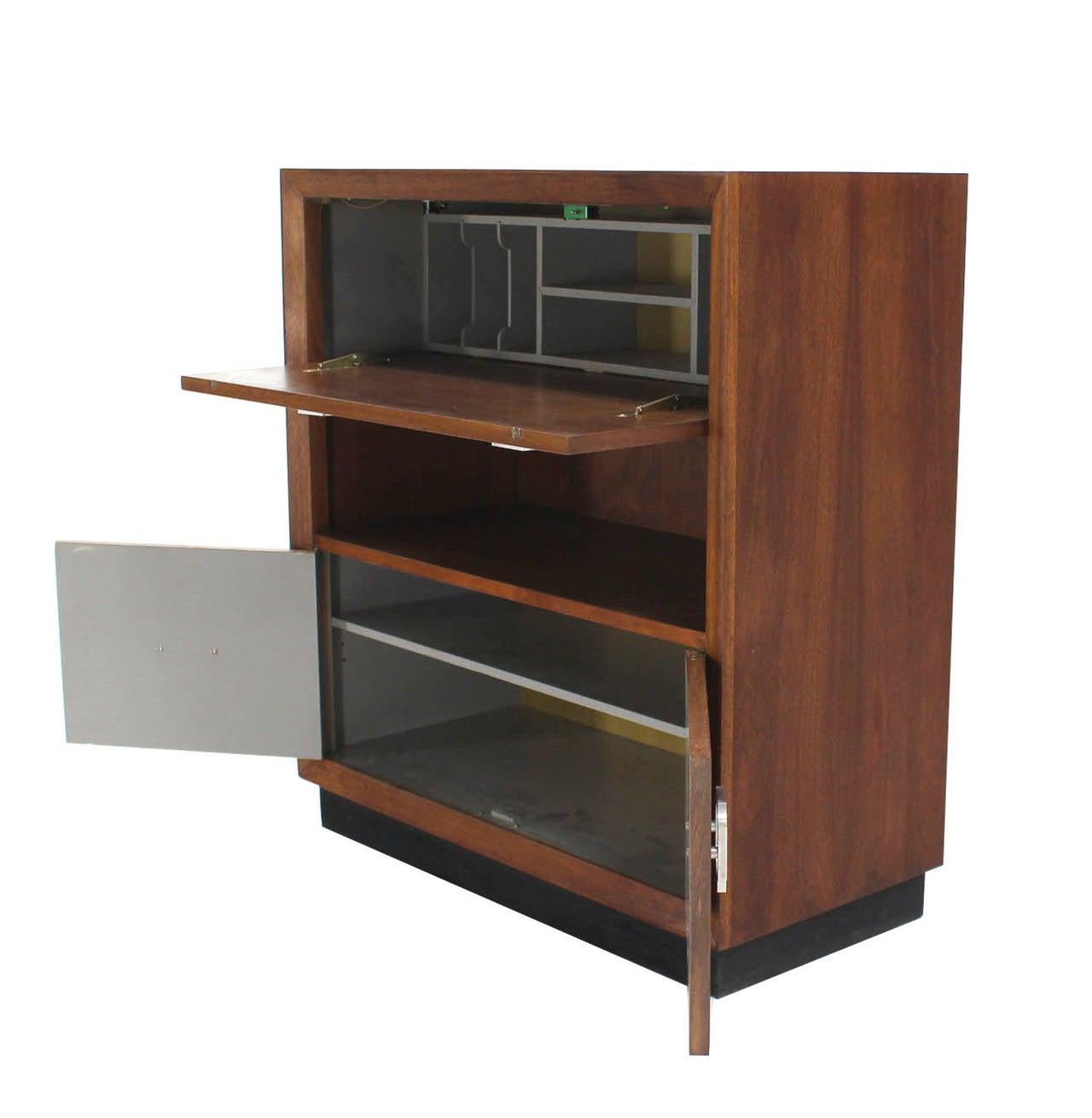 EstablishedLines Oiled Medium Walnut Mid Century Modern Art Deco Drop Down Desk Secretary Cabinet