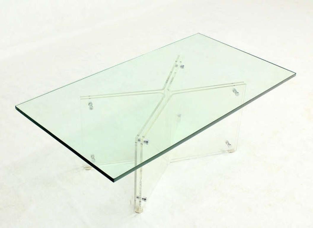 EstablishedLines Mid-Century Modern Lucite X Base Glass Top Rectangle Coffee Table
