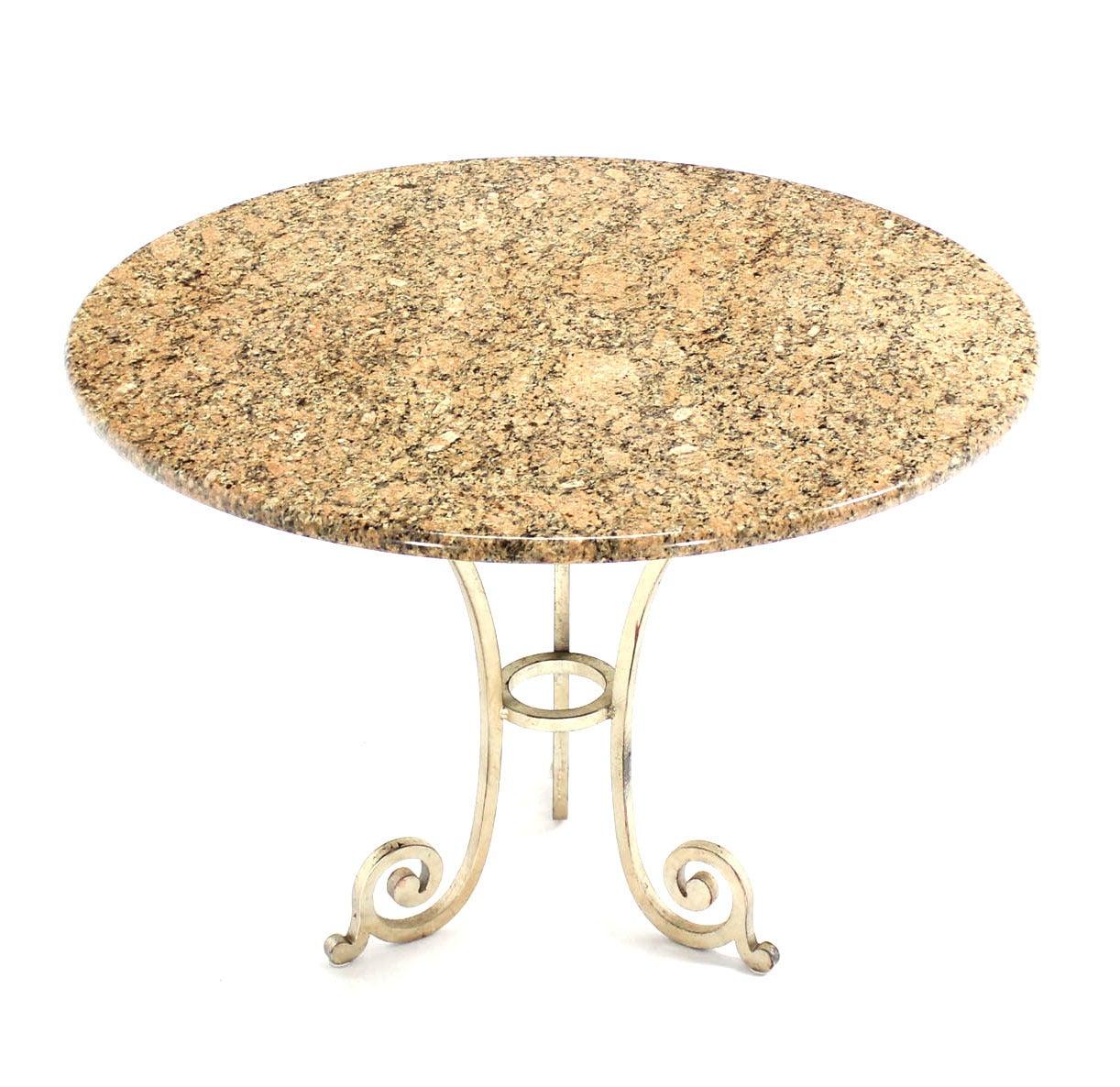 EstablishedLines Granite Top Heavy Silvered Wrought Iron Base Round Gueridon Cafe Center Table